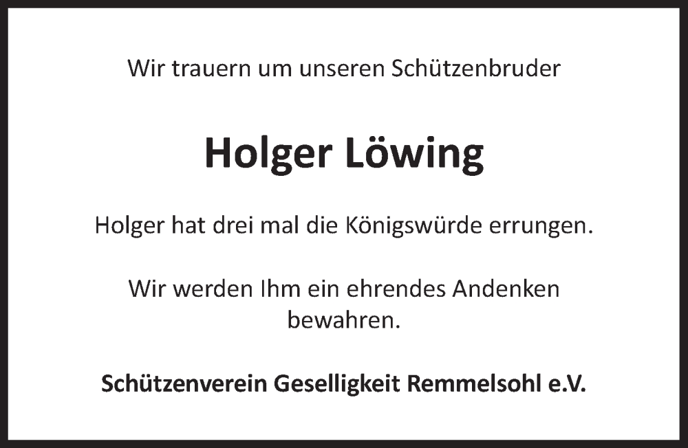  Traueranzeige für Holger Löwing vom 26.01.2024 aus  Anzeigen Echo 
