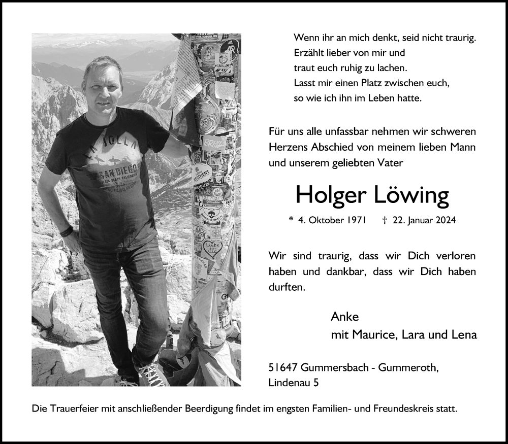  Traueranzeige für Holger Löwing vom 27.01.2024 aus Kölner Stadt-Anzeiger / Kölnische Rundschau / Express