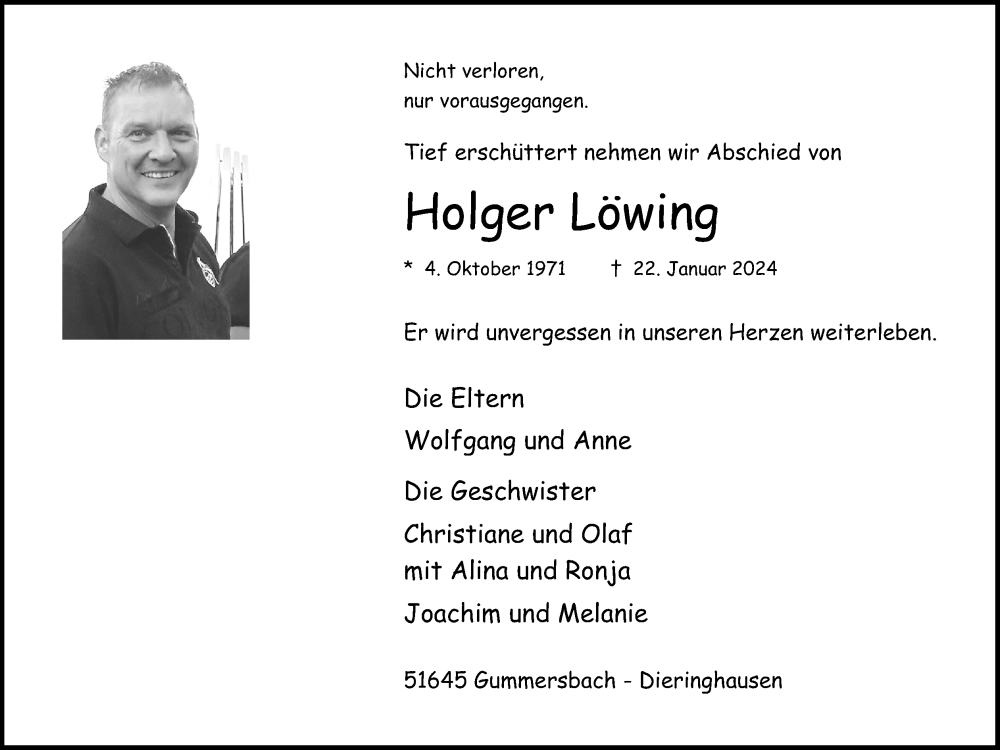  Traueranzeige für Holger Löwing vom 30.01.2024 aus Kölner Stadt-Anzeiger / Kölnische Rundschau / Express