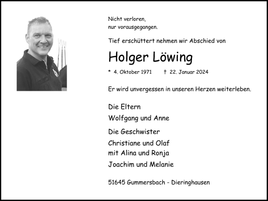 Anzeige von Holger Löwing von Kölner Stadt-Anzeiger / Kölnische Rundschau / Express