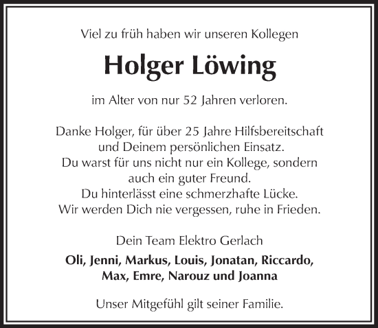 Anzeige von Holger Löwing von  Anzeigen Echo 
