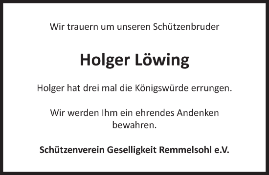 Anzeige von Holger Löwing von  Anzeigen Echo 