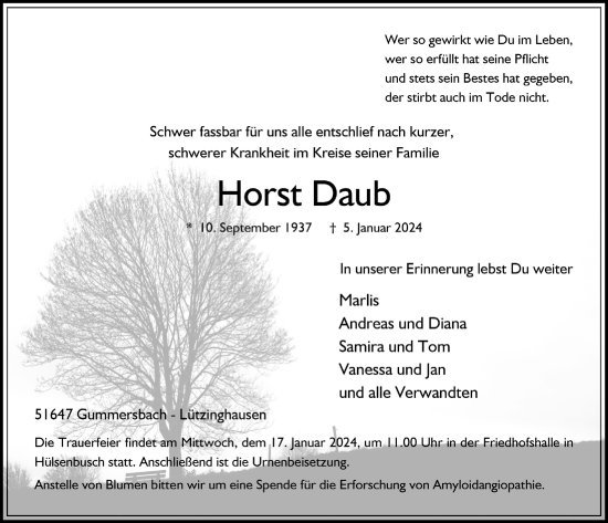 Anzeige von Horst Daub von  Anzeigen Echo 