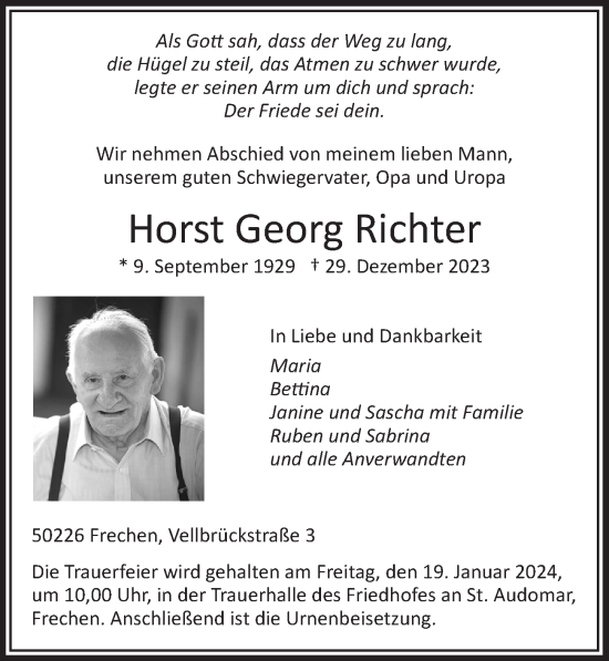 Anzeige von Horst Georg Richter von  Wochenende 