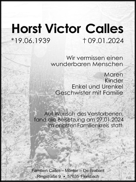 Anzeige von Horst Victor Calles von Kölner Stadt-Anzeiger / Kölnische Rundschau / Express