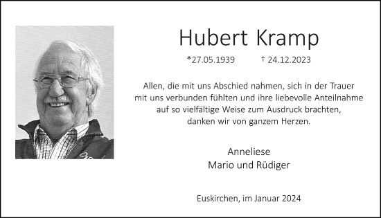 Anzeige von Hubert Kramp von  Blickpunkt Euskirchen 