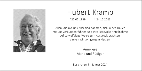 Anzeige von Hubert Kramp von Kölner Stadt-Anzeiger / Kölnische Rundschau / Express