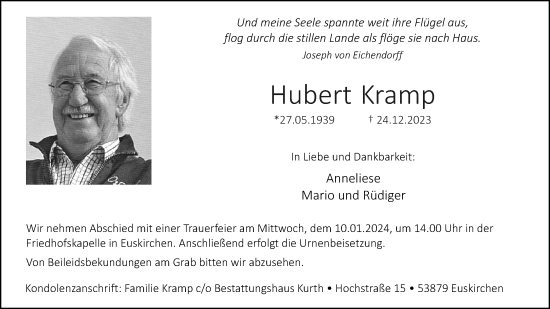 Anzeige von Hubert Kramp von Kölner Stadt-Anzeiger / Kölnische Rundschau / Express