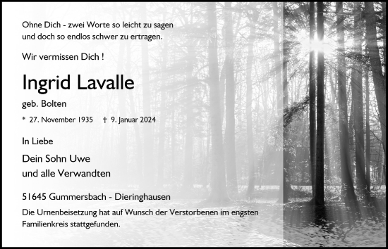 Anzeige von Ingrid Lavalle von  Anzeigen Echo 