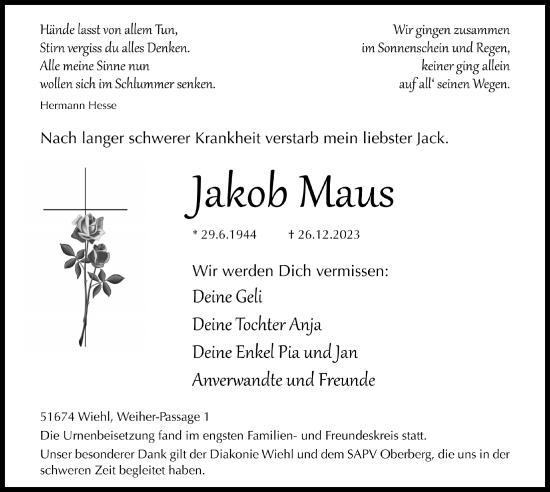 Anzeige von Jakob Maus von  Anzeigen Echo 