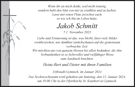 Anzeige von Jakob Schmitt von  Werbepost 