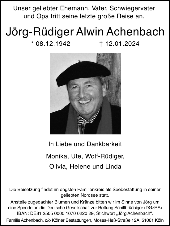 Anzeige von Jörg-Rüdiger Alwin Achenbach von Kölner Stadt-Anzeiger / Kölnische Rundschau / Express