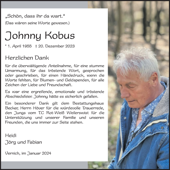Anzeige von Johnny Kobus von  Blickpunkt Euskirchen 