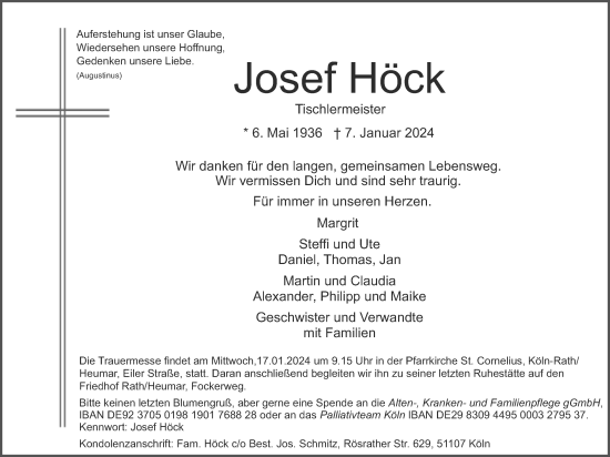 Anzeige von Josef Höck von Kölner Stadt-Anzeiger / Kölnische Rundschau / Express