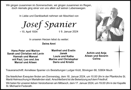 Anzeige von Josef Spanier von Kölner Stadt-Anzeiger / Kölnische Rundschau / Express