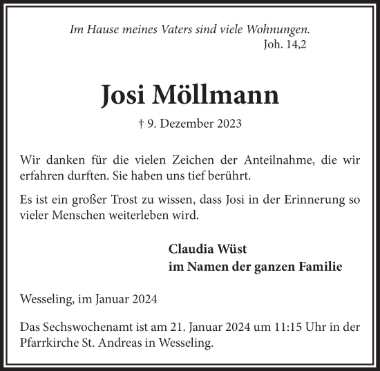 Anzeige von Josi Möllmann von  Schlossbote/Werbekurier 