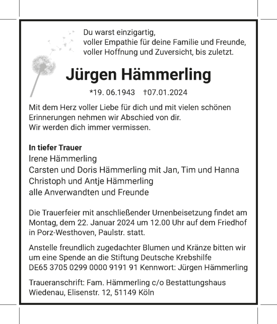 Anzeige von Jürgen Hämmerling von  EXPRESS - Die Woche 