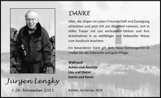 Anzeige von Jürgen Lenzky von  Bergisches Handelsblatt 