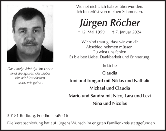 Anzeige von Jürgen Röcher von  Werbepost 