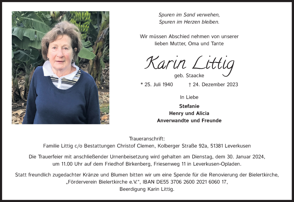  Traueranzeige für Karin Littig vom 20.01.2024 aus Kölner Stadt-Anzeiger / Kölnische Rundschau / Express