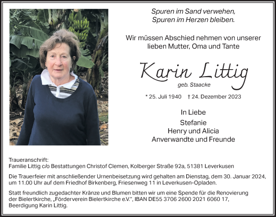 Anzeige von Karin Littig von  Lokale Informationen 