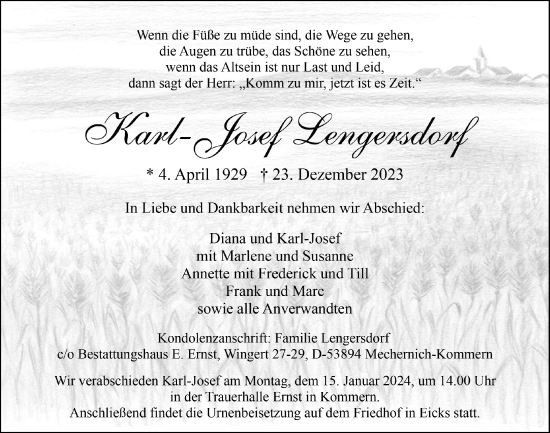 Anzeige von Karl-Josef Lengersdorf von  Blickpunkt Euskirchen 