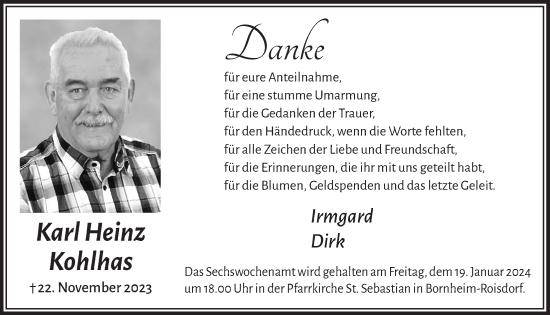 Anzeige von Karl Heinz Kohlhas von  Schaufenster/Blickpunkt 