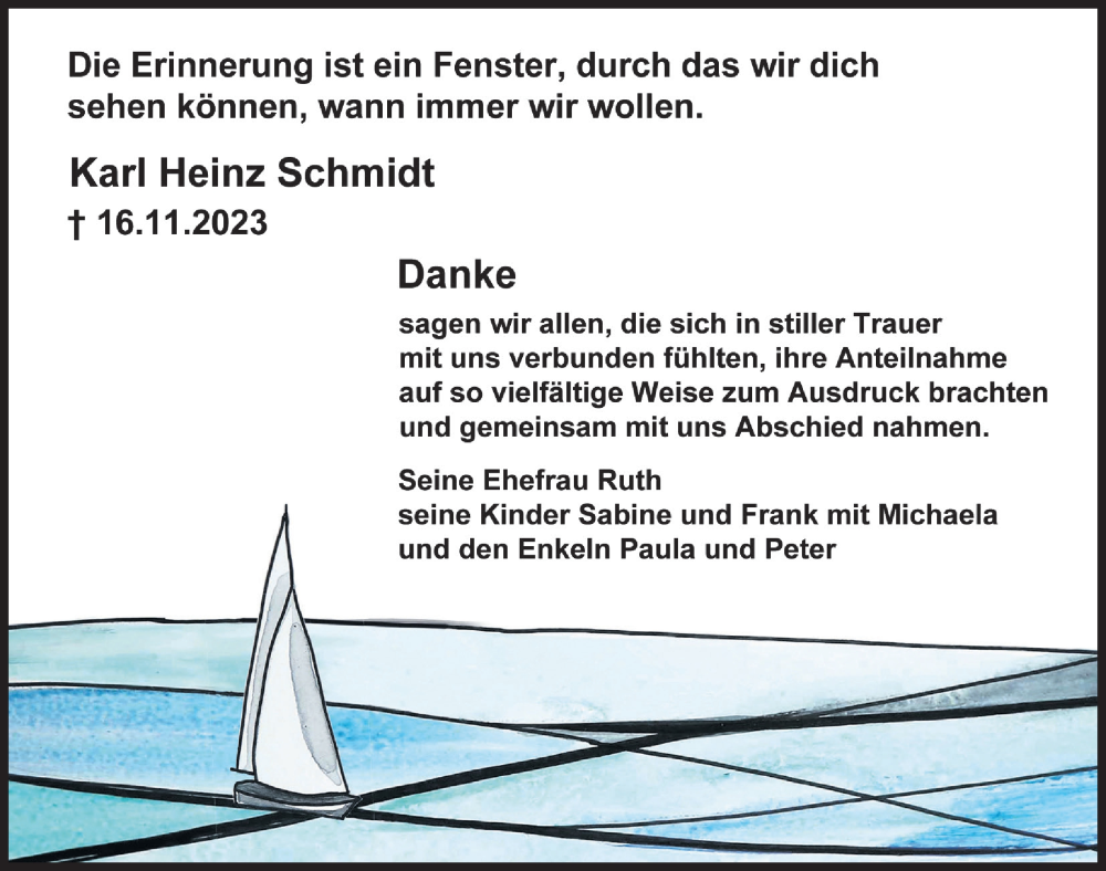  Traueranzeige für Karl Heinz Schmidt vom 19.01.2024 aus  Anzeigen Echo 