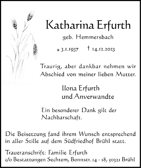 Anzeige von Katharina Erfurth von  Schlossbote/Werbekurier 
