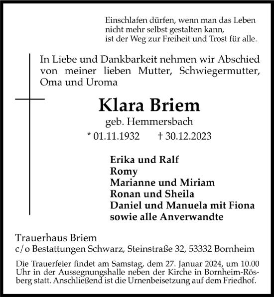Anzeige von Klara Briem von  Schaufenster/Blickpunkt  Schlossbote/Werbekurier 