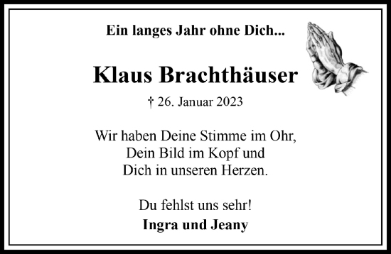 Anzeige von Klaus Brachthäuser von  Wochenende 