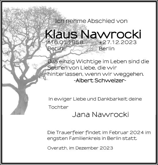 Anzeige von Klaus Nawrocki von Kölner Stadt-Anzeiger / Kölnische Rundschau / Express