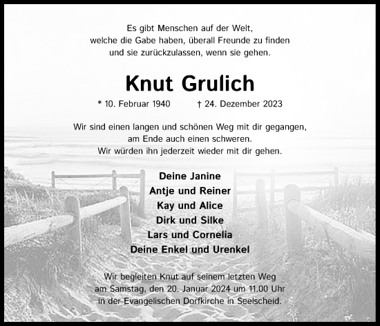 Anzeige von Knut Grulich von Kölner Stadt-Anzeiger / Kölnische Rundschau / Express