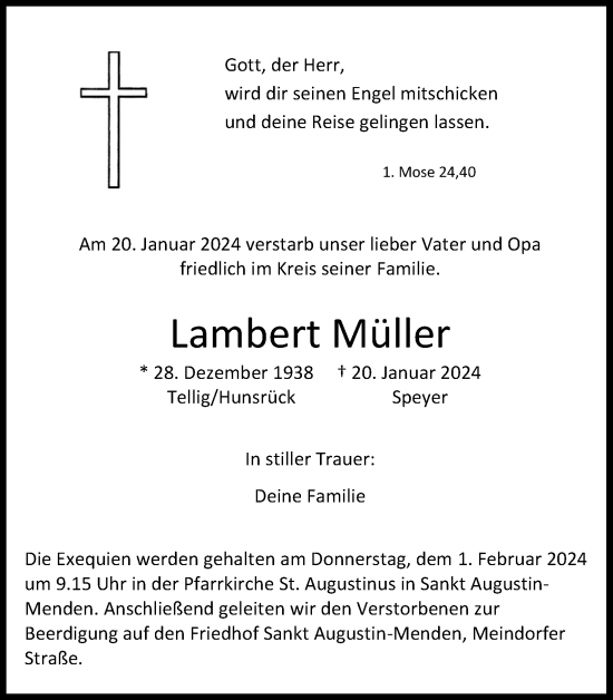Anzeige von Lambert Müller von Kölner Stadt-Anzeiger / Kölnische Rundschau / Express