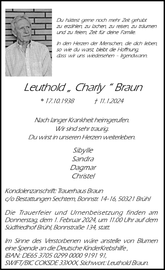 Anzeige von Leuthold Braun von  Schlossbote/Werbekurier 