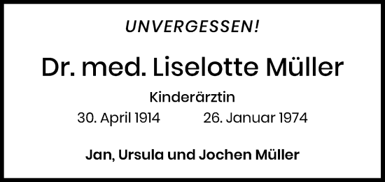 Anzeige von Liselotte Müller von Kölner Stadt-Anzeiger / Kölnische Rundschau / Express