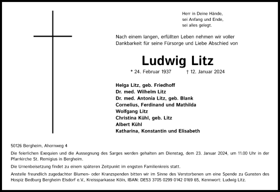 Anzeige von Ludwig Litz von Kölner Stadt-Anzeiger / Kölnische Rundschau / Express