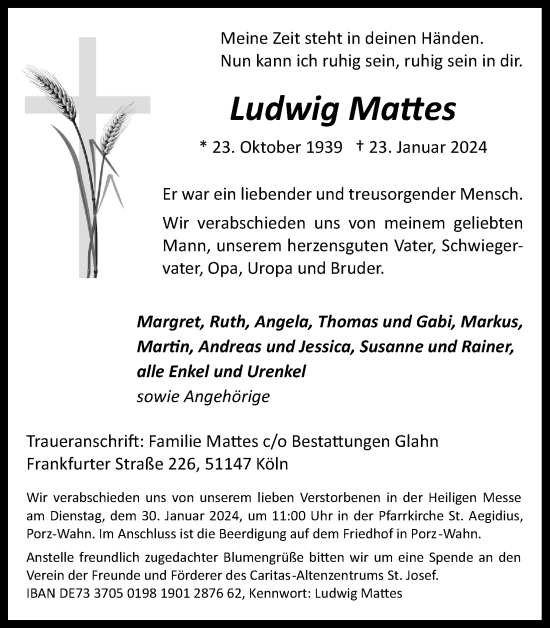 Anzeige von Ludwig Mattes von Kölner Stadt-Anzeiger / Kölnische Rundschau / Express