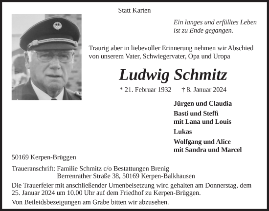 Anzeige von Ludwig Schmitz von  Werbepost 