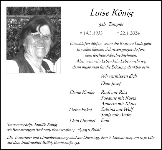 Anzeige von Luise König von  Schlossbote/Werbekurier 