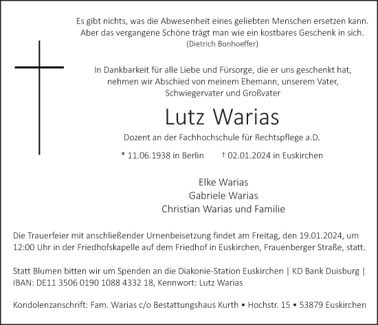 Anzeige von Lutz Warias von  Blickpunkt Euskirchen 