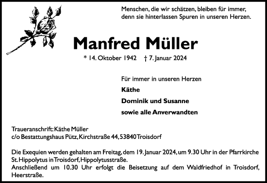 Anzeige von Manfred Müller von Kölner Stadt-Anzeiger / Kölnische Rundschau / Express