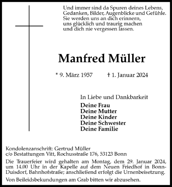 Anzeige von Manfred Müller von  Schaufenster/Blickpunkt 