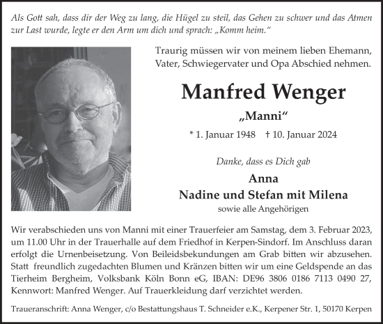 Anzeige von Manfred Wenger von  Werbepost 