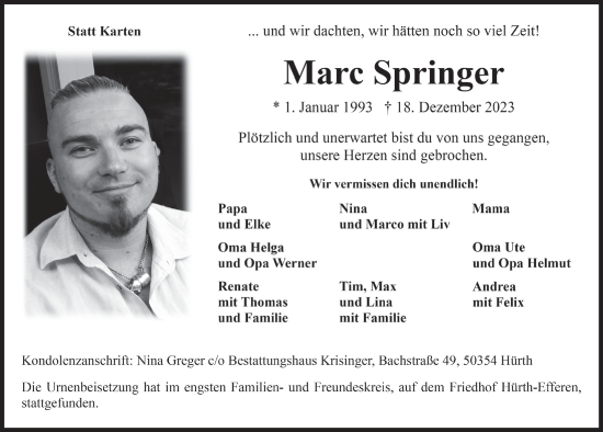 Anzeige von Marc Springer von  Wochenende 