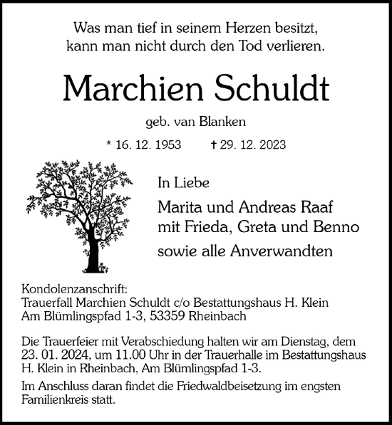 Anzeige von Marchien Schuldt von  Schaufenster/Blickpunkt 