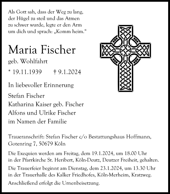 Anzeige von Maria Fischer von Kölner Stadt-Anzeiger / Kölnische Rundschau / Express