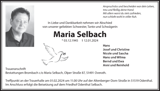 Anzeige von Maria Selbach von  Bergisches Handelsblatt 