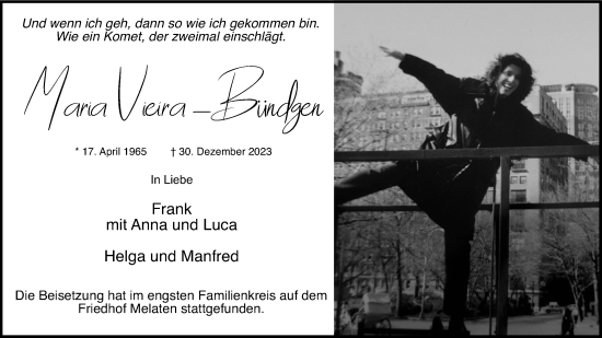 Anzeige von Maria Vieira-Bündgen von Kölner Stadt-Anzeiger / Kölnische Rundschau / Express