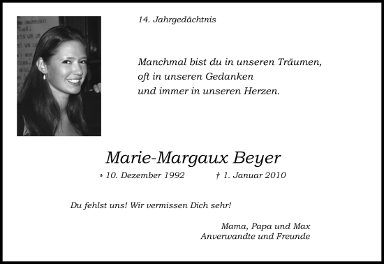 Anzeige von Marie-Margaux Beyer von Kölner Stadt-Anzeiger / Kölnische Rundschau / Express
